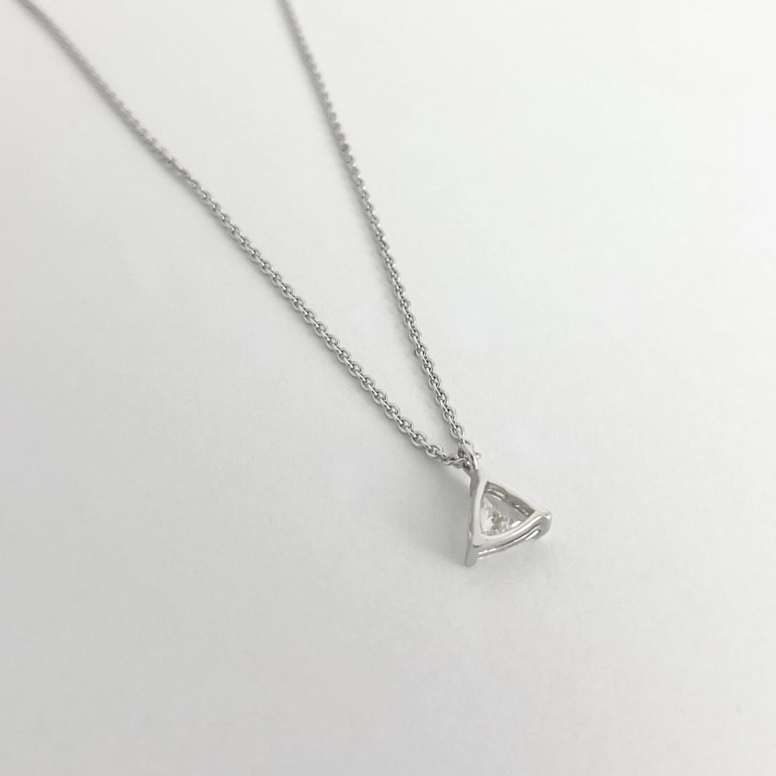 Trillion Diamond Triangle Pendant Necklace 14K White Gold, .80 CT - 7