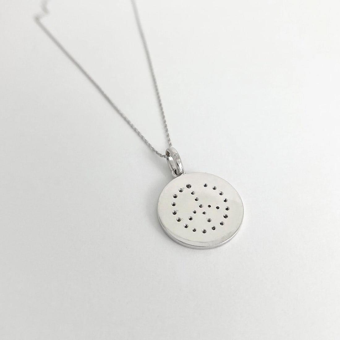 Diamond Peace Sign Round Disc Pendant Necklace 14K White Gold, .70 CTW - 7