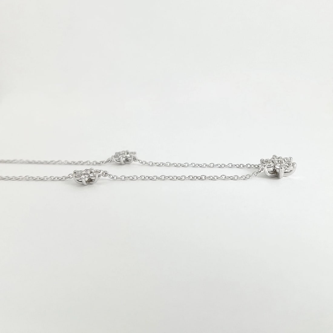 Star Flower Diamond Cluster Station Necklace 14K White Gold, 1.05 CTW - 6