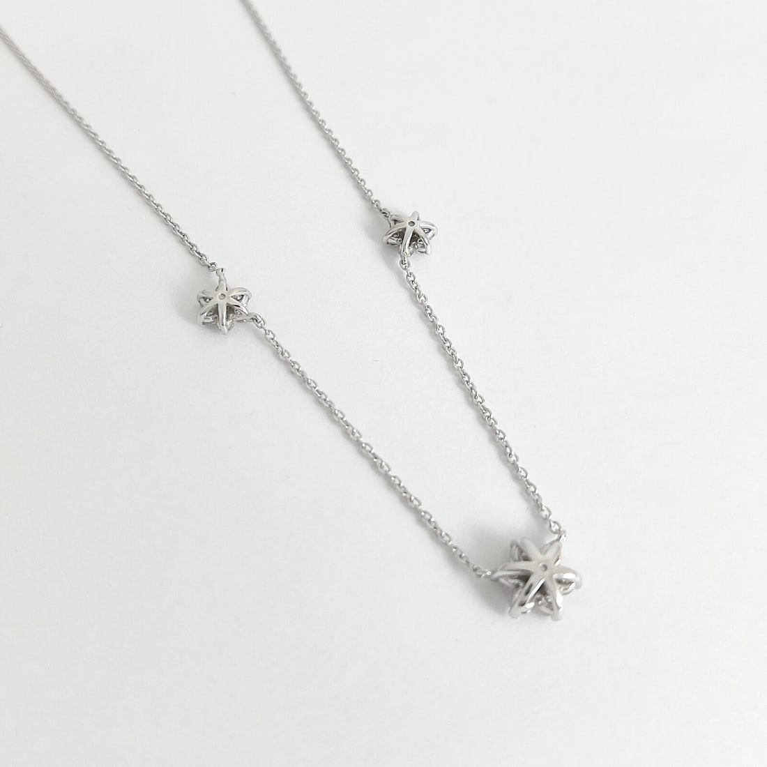 Star Flower Diamond Cluster Station Necklace 14K White Gold, 1.05 CTW - 7
