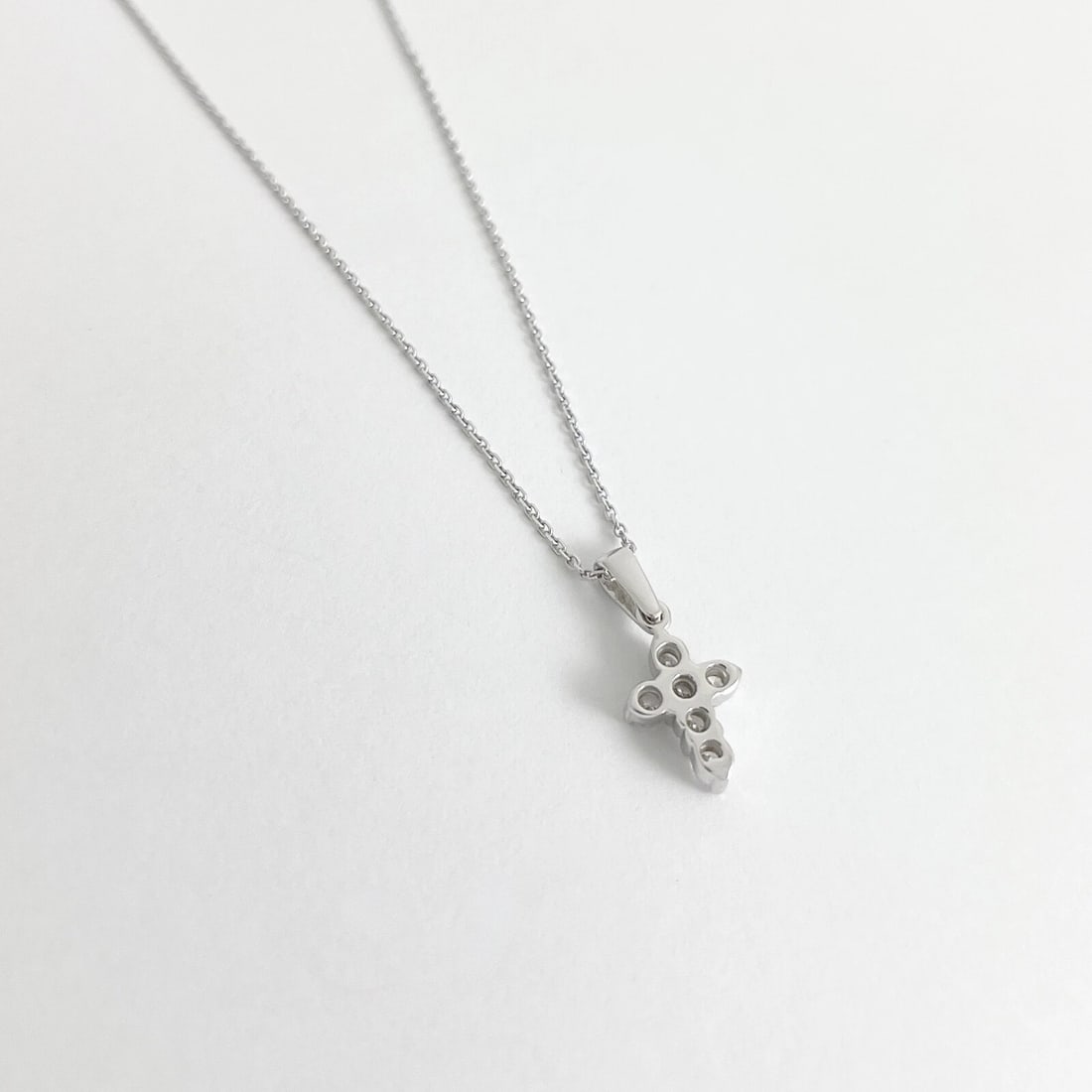 Small Diamond Cross Pendant Necklace 14K White Gold, .30 CTW - 7