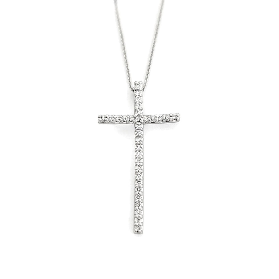 Long Thin Diamond Cross Pendant Necklace 14K White Gold, .27 CTW - 2