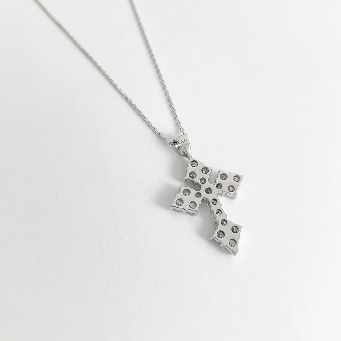 Cluster Diamond Cross Pendant Necklace 14K White Gold, 2.09 CTW - 7