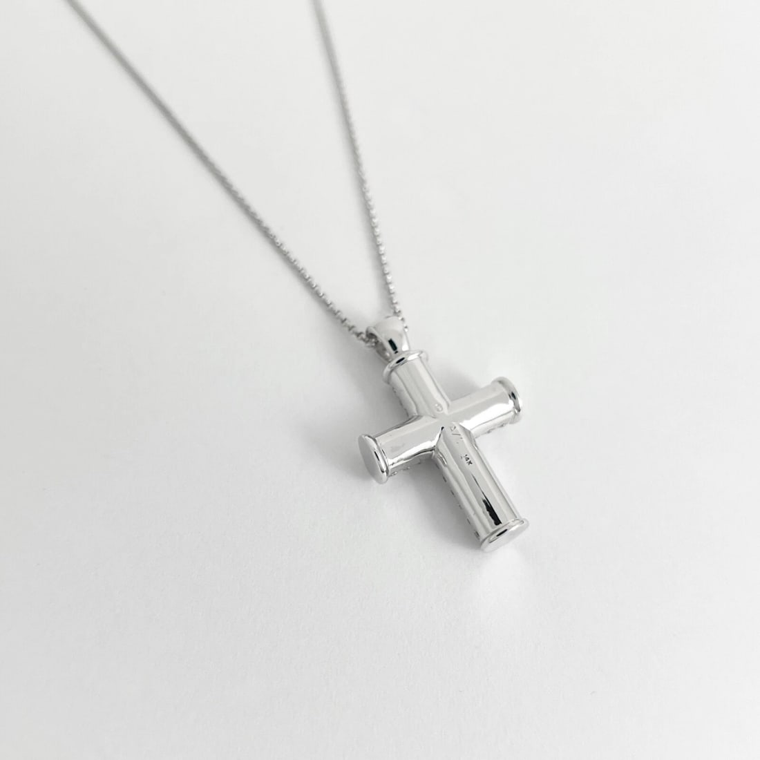 Pave Diamond Cross Pendant Necklace 14K White Gold, .90 CTW - 7
