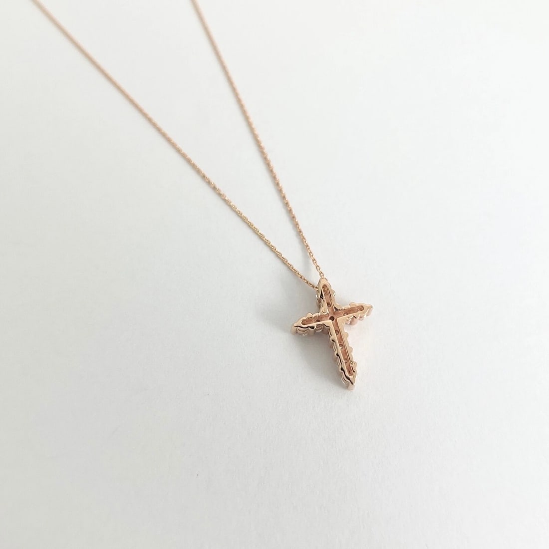 Small Diamond Cross Pendant Necklace 14K Pink Rose Gold, .30 CTW - 7