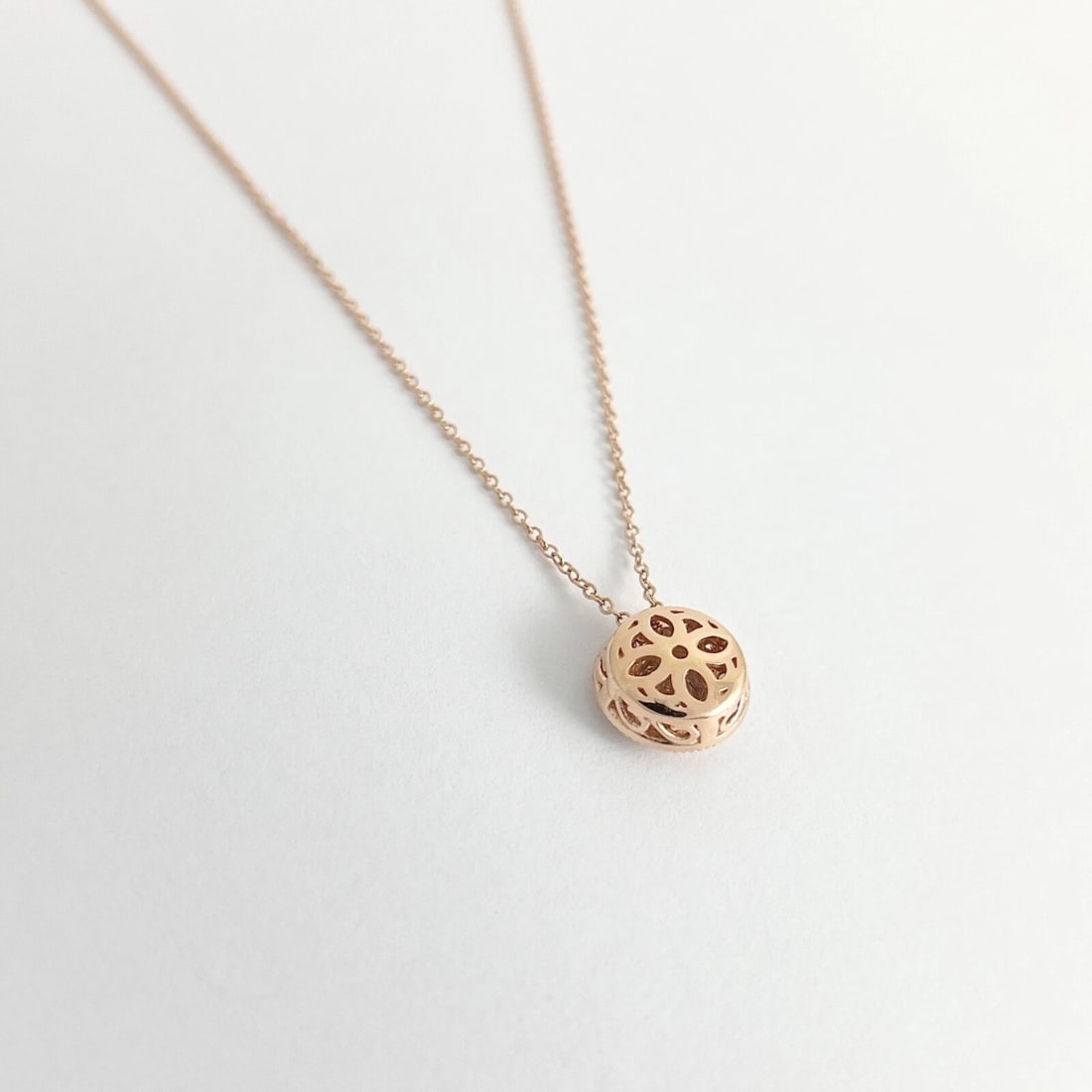 Round Diamond Bezel Halo Pendant Necklace 14K Pink Rose Gold, .52 CTW - 7