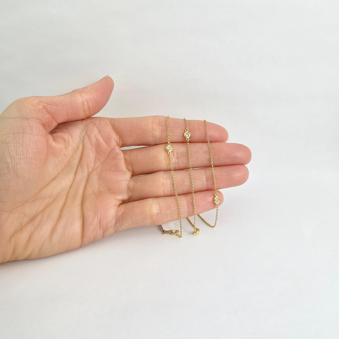 Italian Diamond Bezel Station Necklace 14K Yellow Gold, 18 Inches, .42 CTW - 3