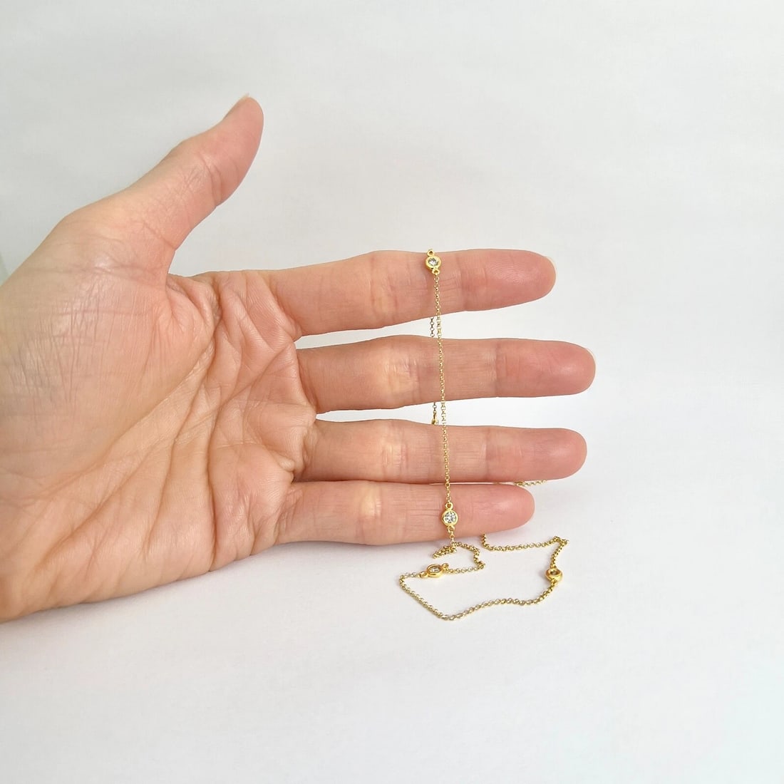 Italian Diamond Bezel Station Necklace 14K Yellow Gold, 18 Inches, .42 CTW - 4