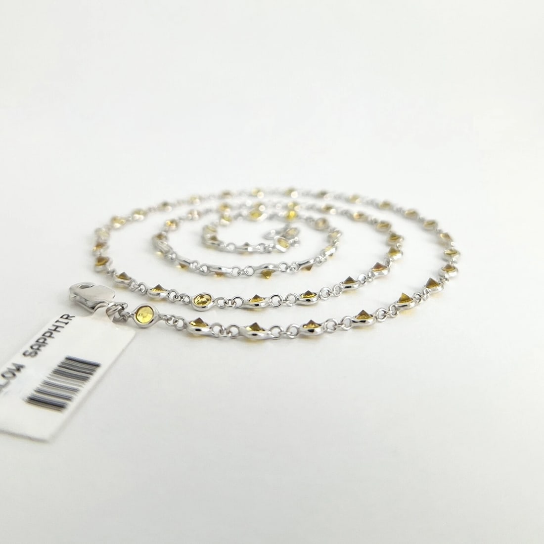 Yellow Sapphire Gemstone Bezel Station Strand Necklace 14K White Gold, 5.50 CTW - 4