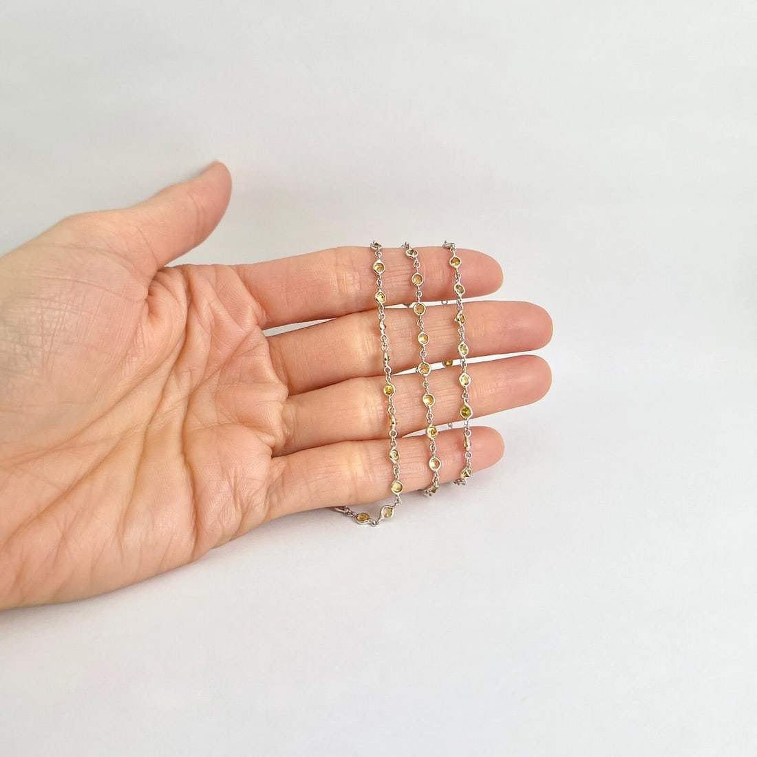 Yellow Sapphire Gemstone Bezel Station Strand Necklace 14K White Gold, 5.50 CTW - 7