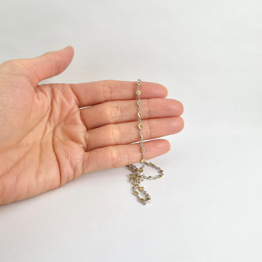 Yellow Sapphire Gemstone Bezel Station Strand Necklace 14K White Gold, 5.50 CTW - 8