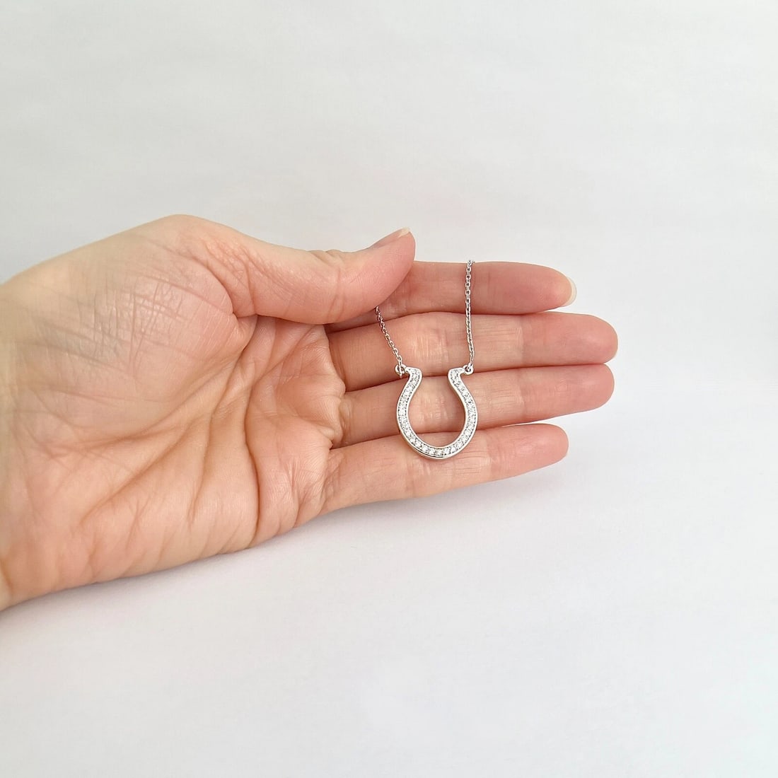 Lucky Diamond Horseshoe Pendant Necklace 14K White Gold .75 CTW - 3