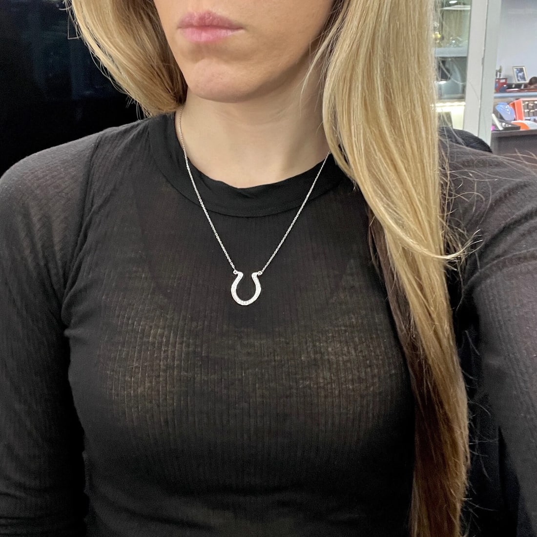 Lucky Diamond Horseshoe Pendant Necklace 14K White Gold .75 CTW - 4