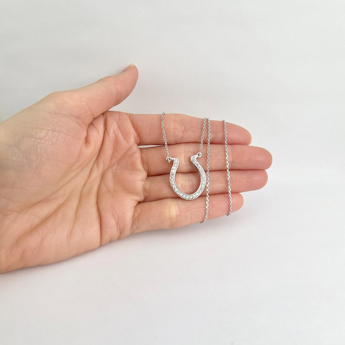 Lucky Diamond Horseshoe Pendant Necklace 14K White Gold .75 CTW - 5