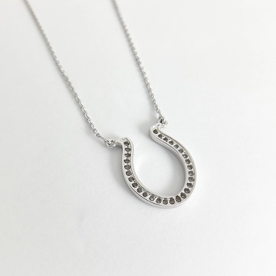 Lucky Diamond Horseshoe Pendant Necklace 14K White Gold .75 CTW - 7