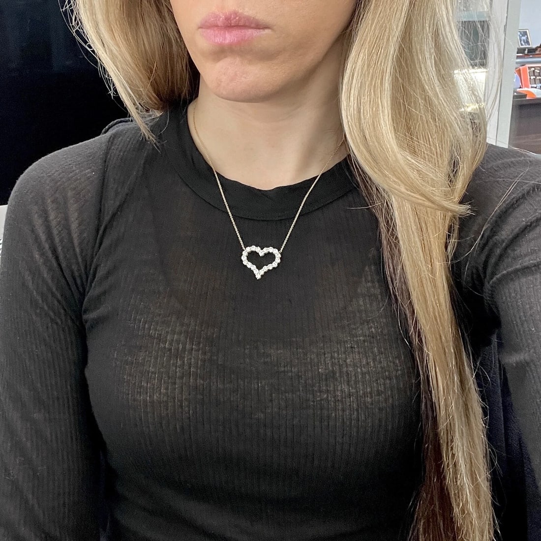 Open Diamond Heart Pendant Necklace 14K Yellow Gold 2.25 CTW - 4