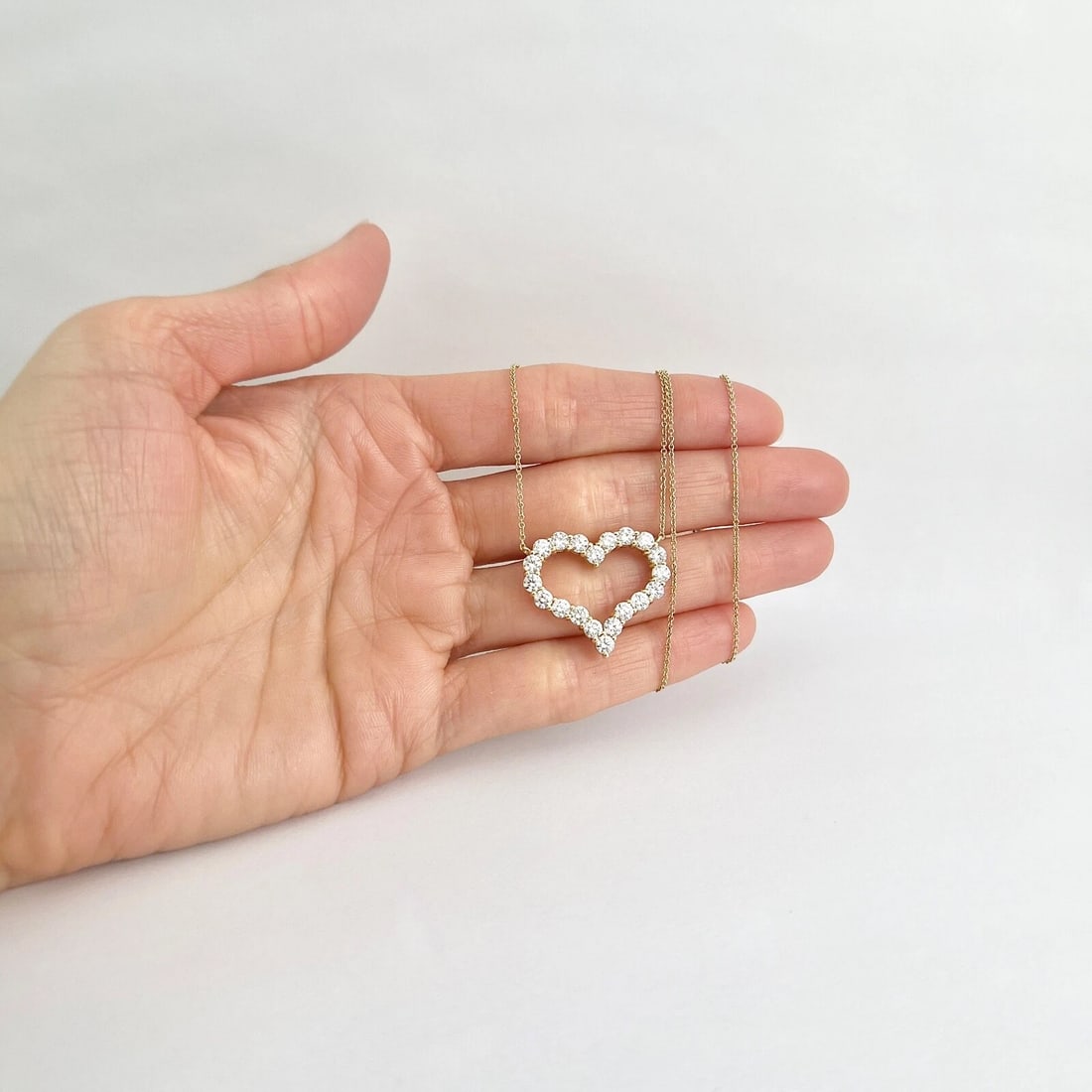 Open Diamond Heart Pendant Necklace 14K Yellow Gold 2.25 CTW - 5