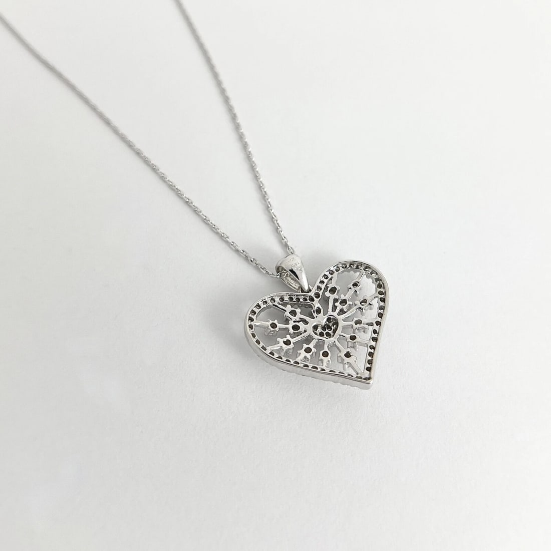 Diamond Filigree Heart Pendant Necklace 14K White Gold .75 CTW - 7