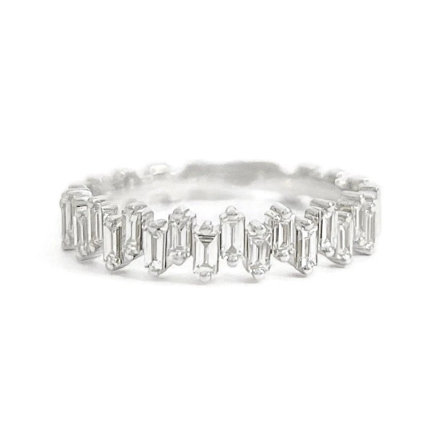 Jagged Baguette Diamond Statement Band Ring 14K White Gold, Size 6.5, .47 CTW - 2