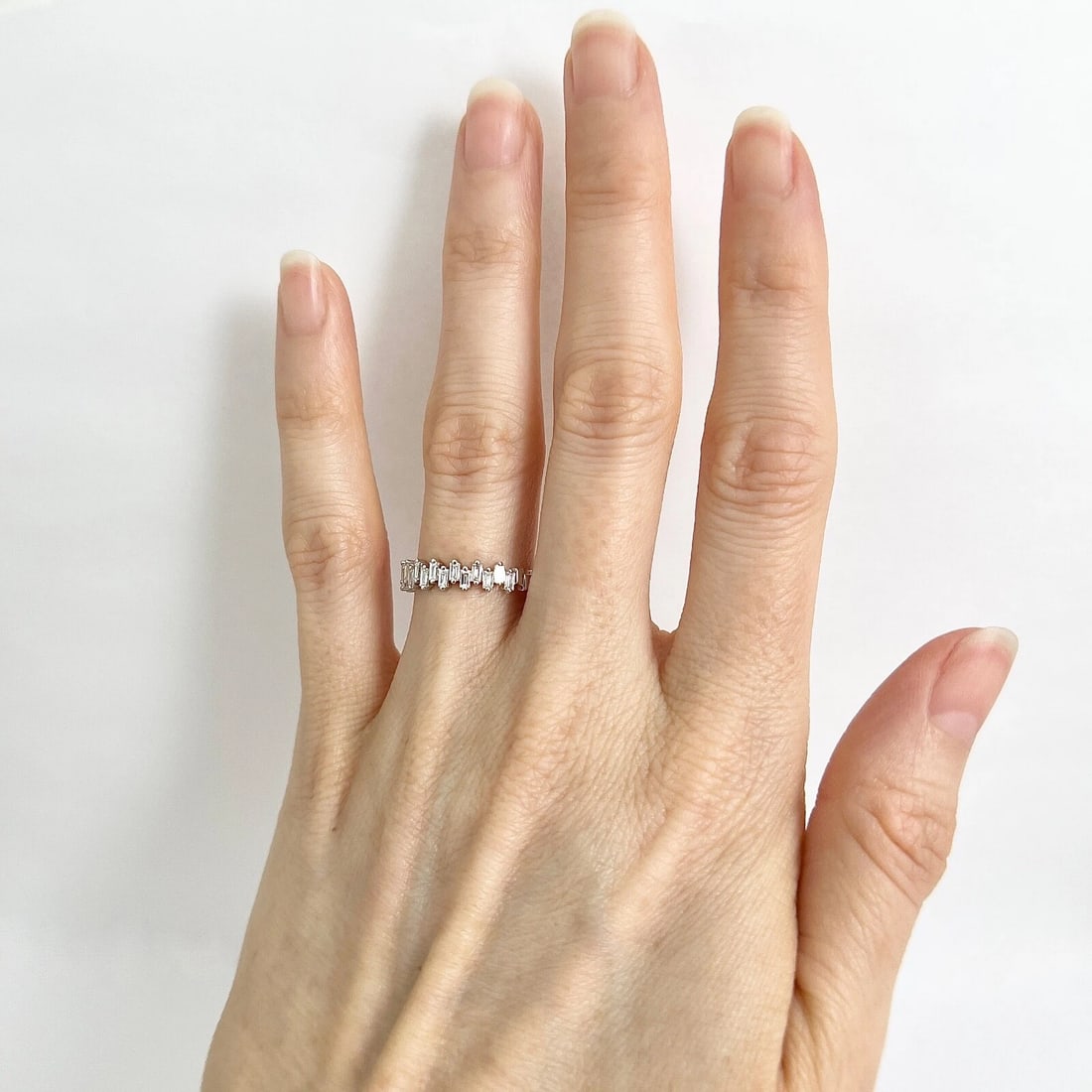 Jagged Baguette Diamond Statement Band Ring 14K White Gold, Size 6.5, .47 CTW - 3