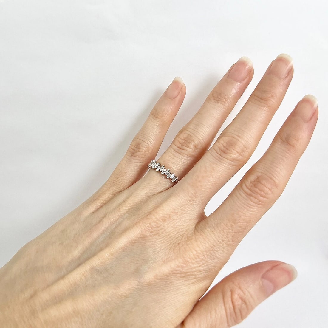 Jagged Baguette Diamond Statement Band Ring 14K White Gold, Size 6.5, .47 CTW - 4