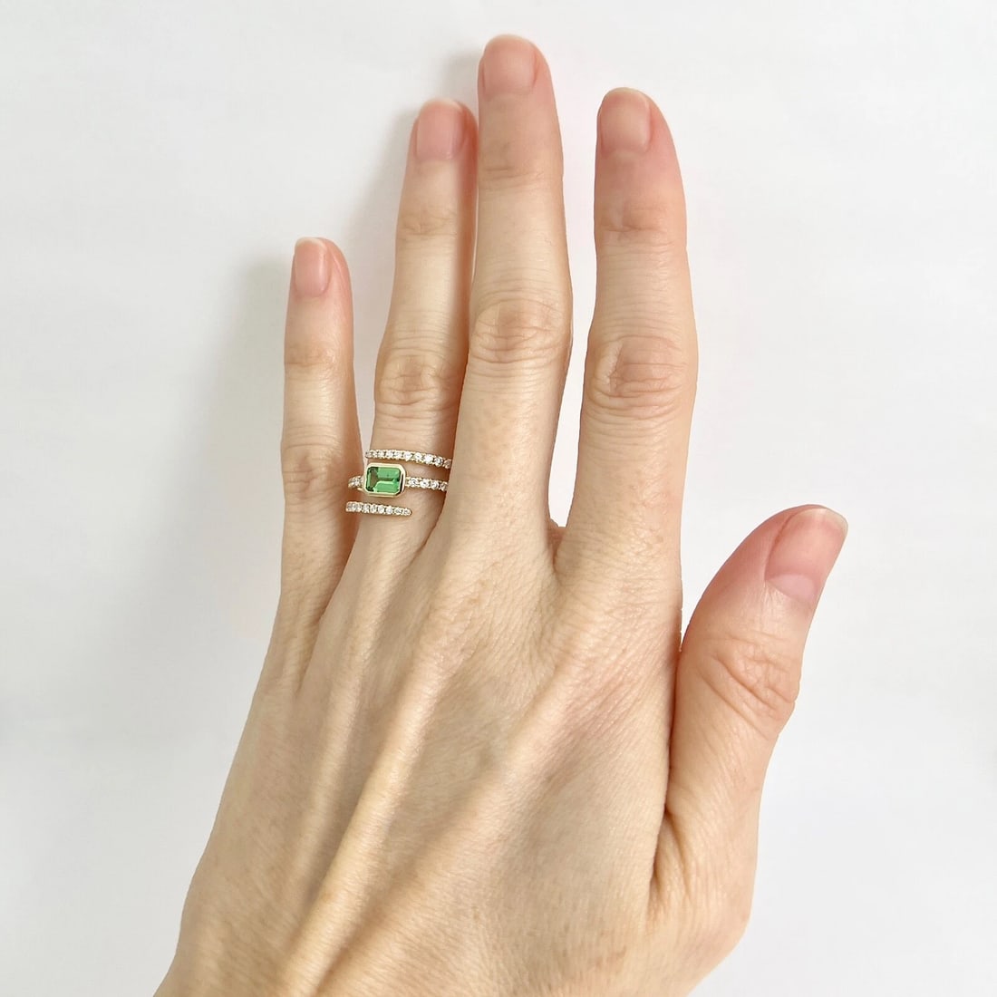 Green Tsavorite Gemstone Diamond Spiral Statement Ring 14K Yellow Gold, 1.12 CTW - 4