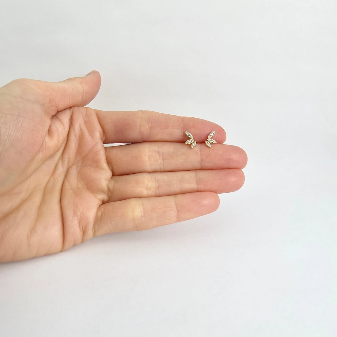 Pave Diamond Marquise Leaf Stud Earrings 14K Yellow Gold .15 CTW - 3