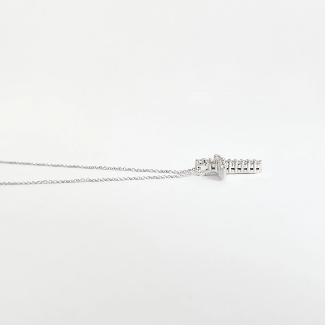 Small Diamond Cross Religious Pendant Necklace 14K White Gold .16 CTW - 6