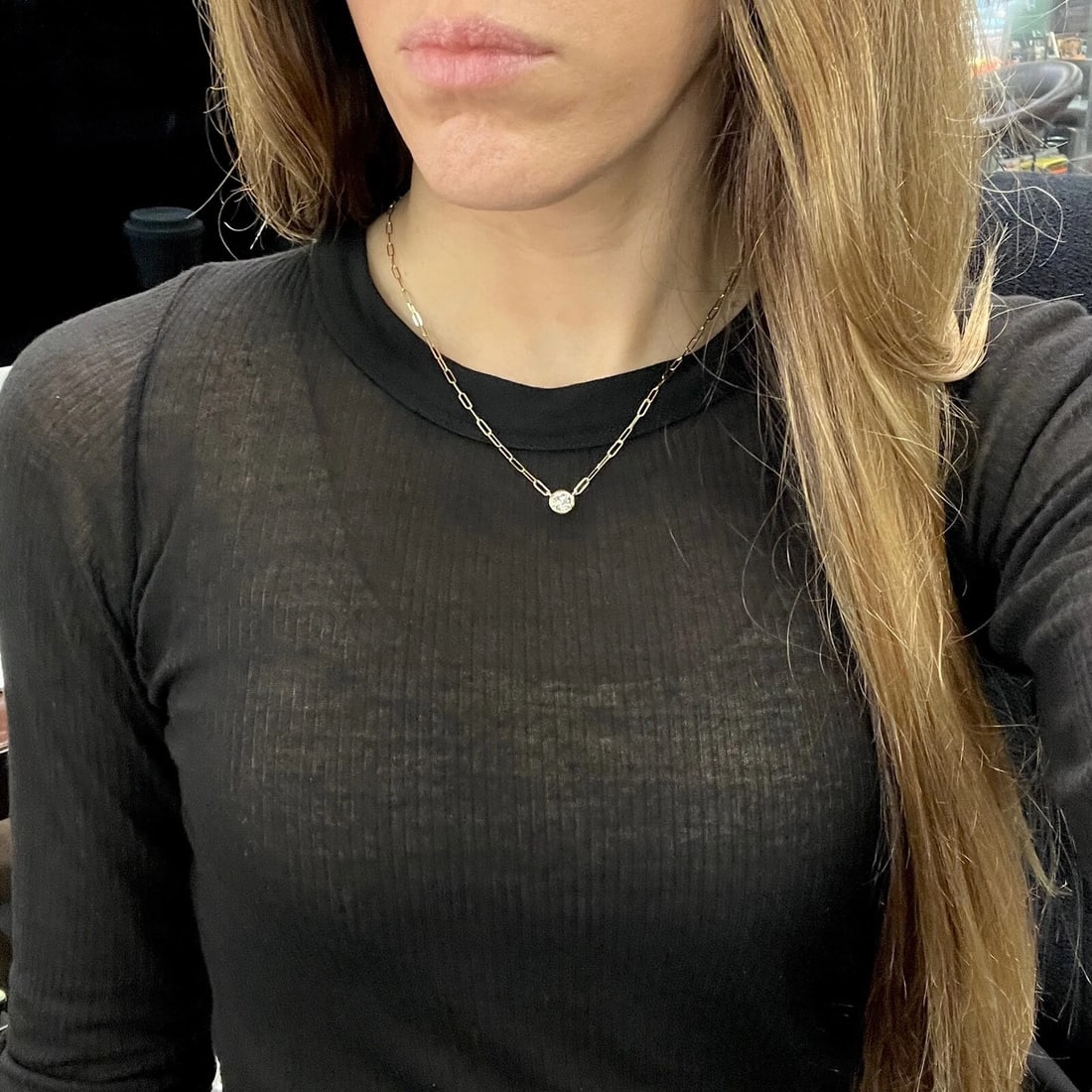 GIA Round Bezel Solitaire Diamond Paperclip Necklace 14K Yellow Gold .70 CT - 5