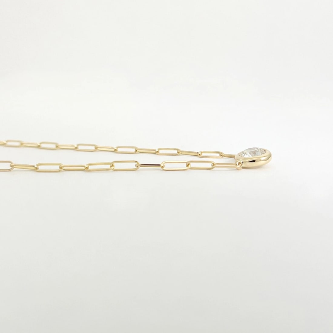 GIA Round Bezel Solitaire Diamond Paperclip Necklace 14K Yellow Gold .70 CT - 6