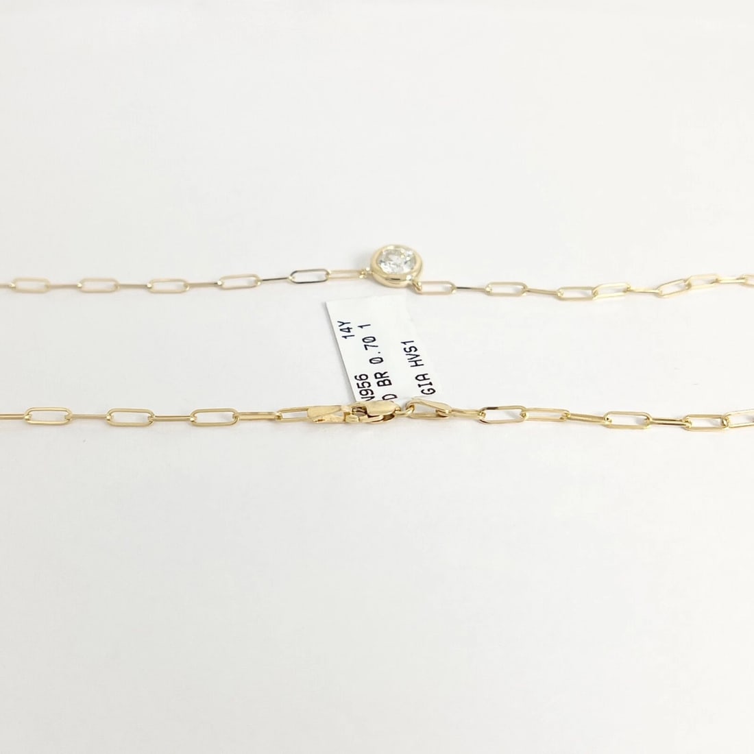 GIA Round Bezel Solitaire Diamond Paperclip Necklace 14K Yellow Gold .70 CT - 7