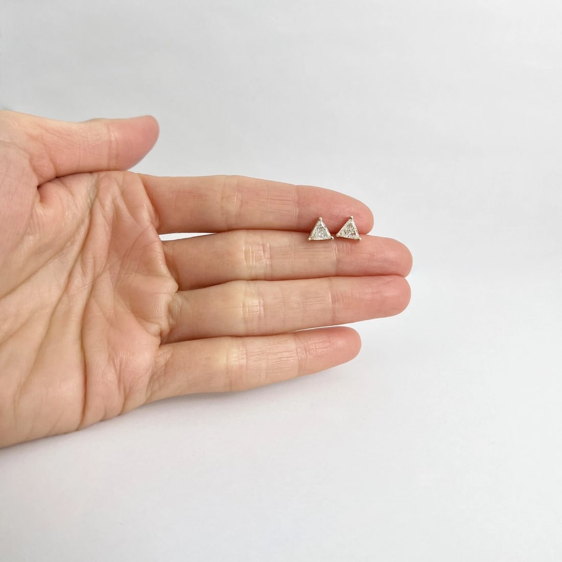 Trillion Diamond Triangle Stud Earrings 14K Yellow Gold, .96 CTW - 3