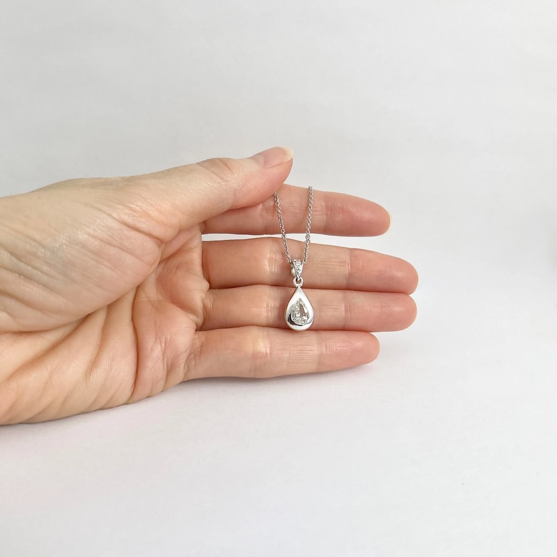 Pear Bezel-Set Diamond Teardrop Pendant Necklace 14K White Gold .62 CTW - 3