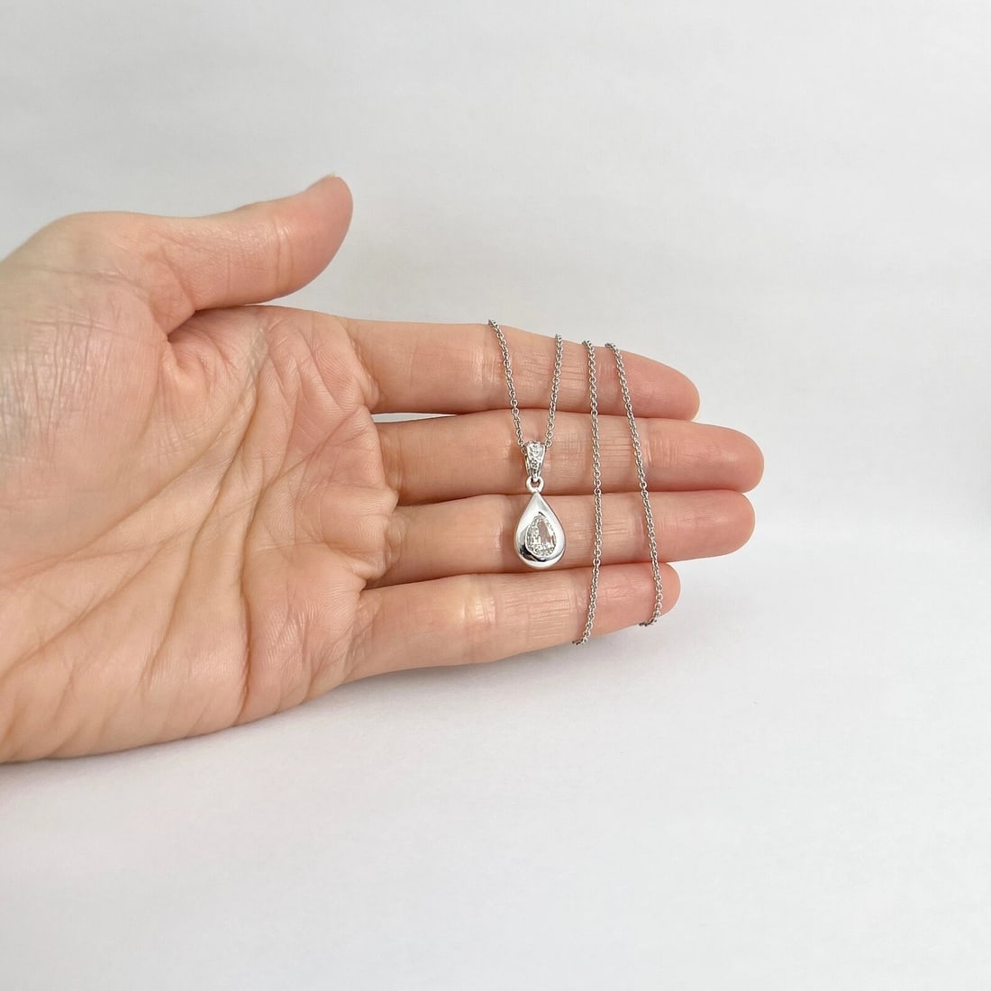 Pear Bezel-Set Diamond Teardrop Pendant Necklace 14K White Gold .62 CTW - 4