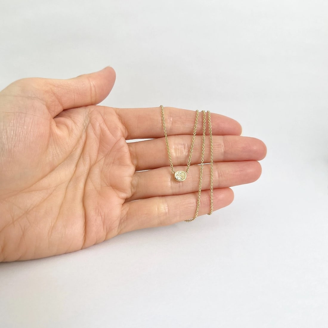 Fancy Yellow Oval Diamond Solitaire Pendant Necklace 14K Yellow Gold, .46 CT - 3