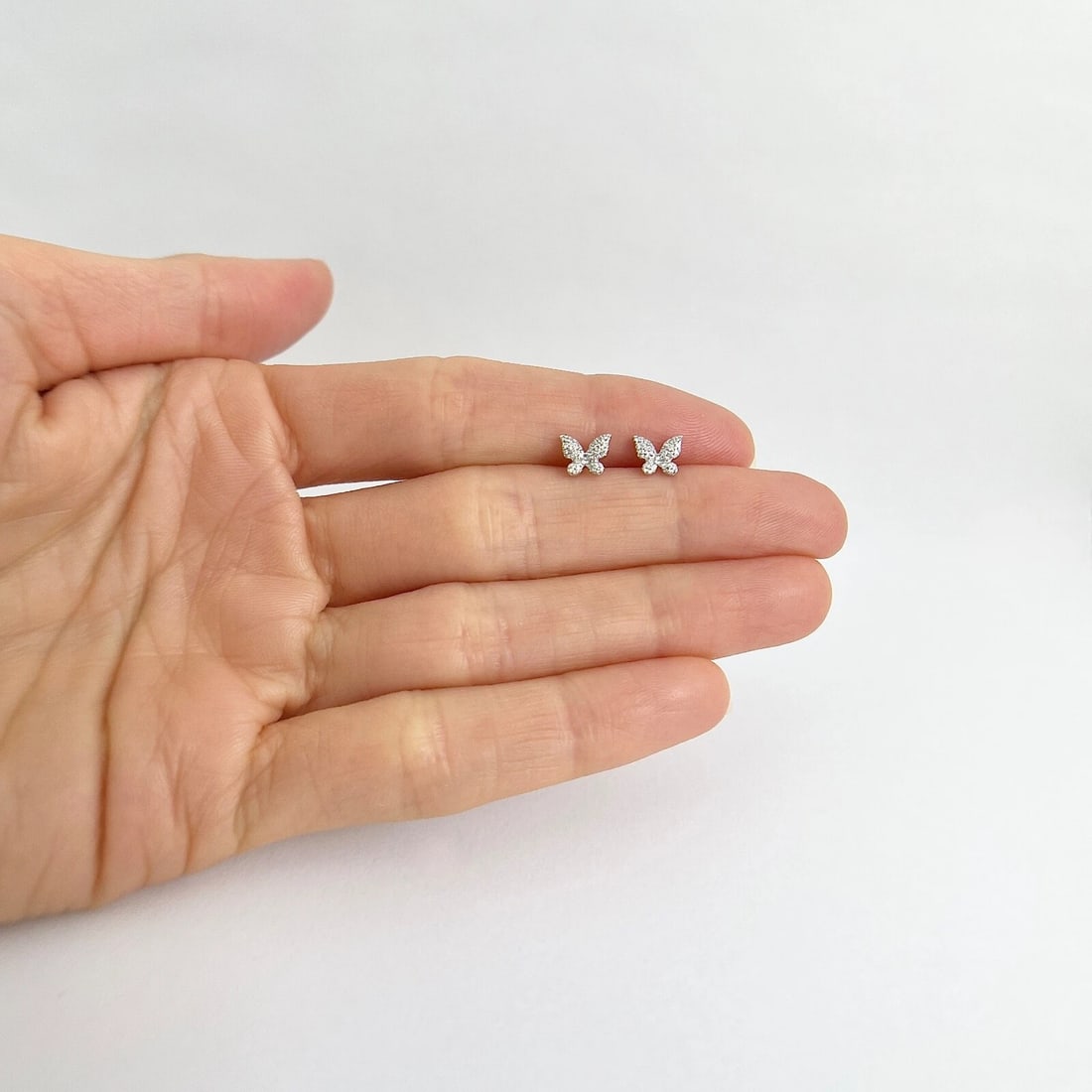 Small Pave Diamond Butterfly Stud Earrings 14K White Gold, .15 CTW - 5