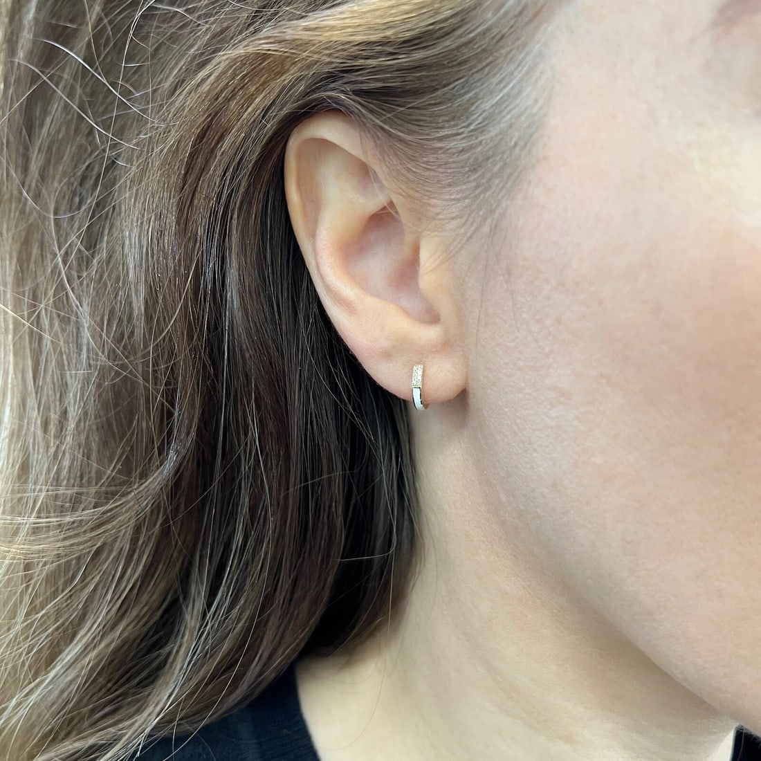 White Enamel Pave Diamond Thin Huggie Earrings 14K Yellow Gold, .08 CTW - 4