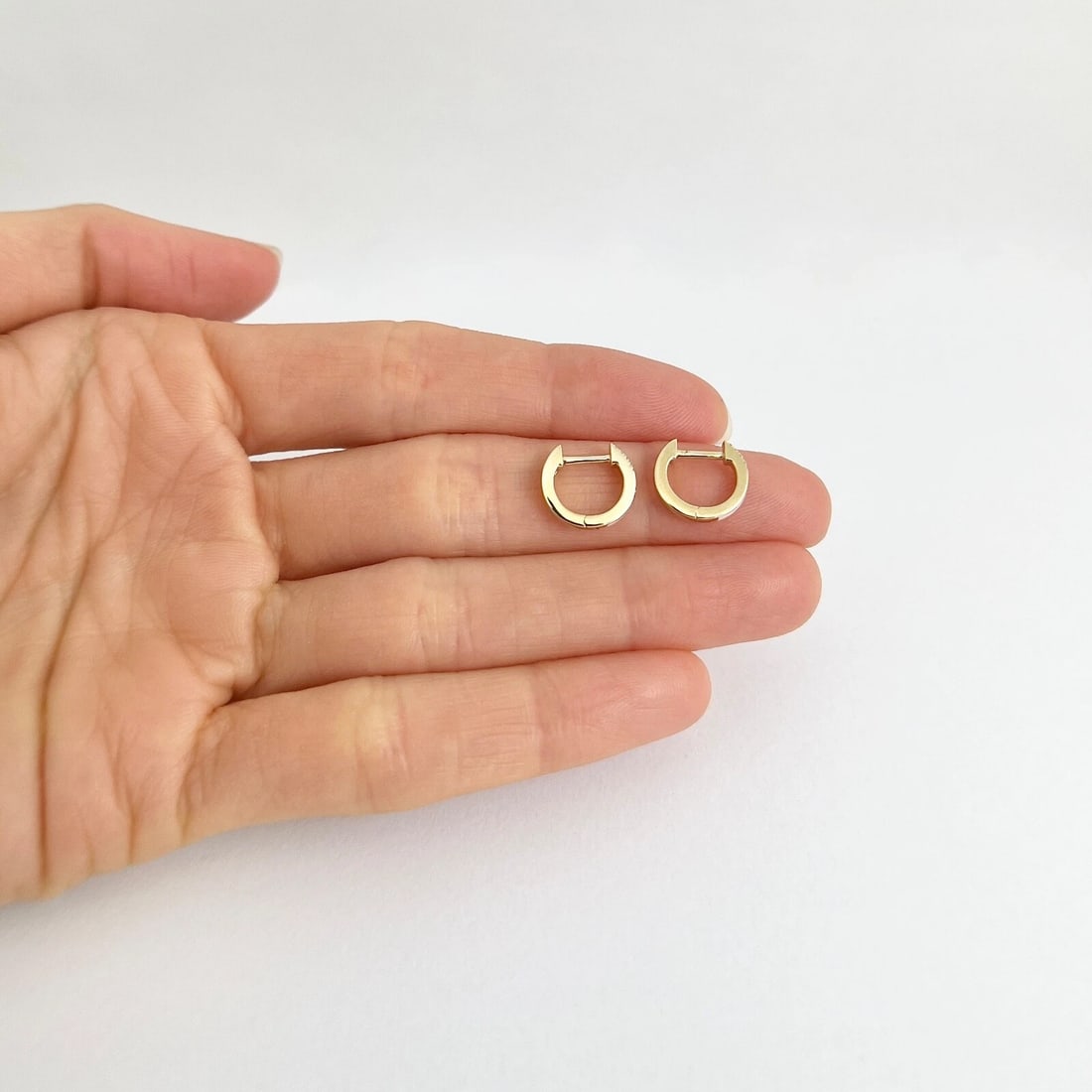 White Enamel Pave Diamond Thin Huggie Earrings 14K Yellow Gold, .08 CTW - 5