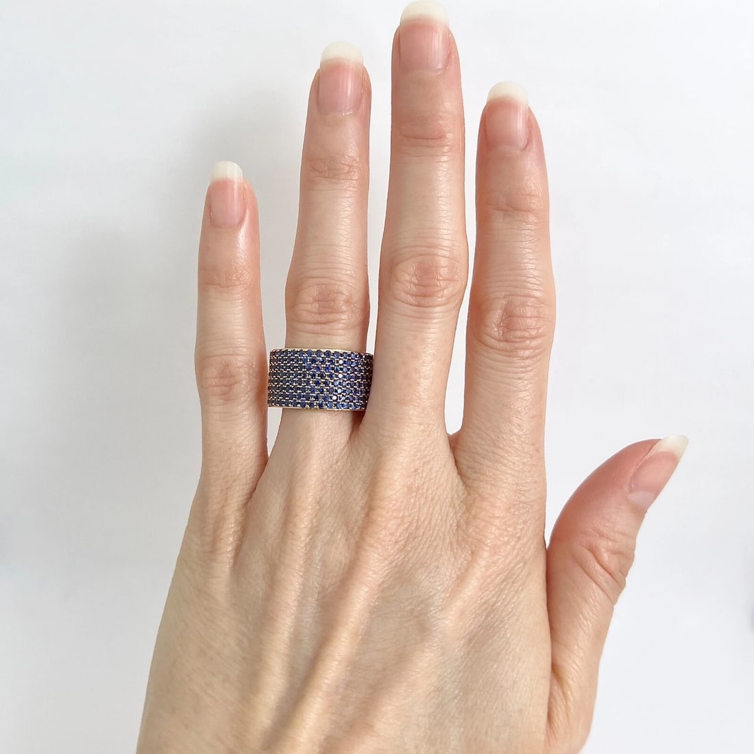 Wide Pave Blue Sapphire Gemstone Band Ring 14K Yellow Gold 2.06 CTW - 3