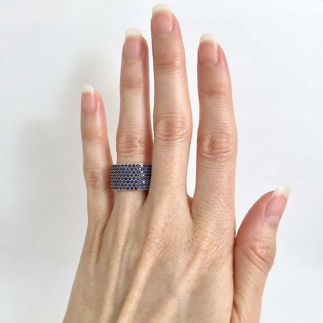 Wide Pave Blue Sapphire Gemstone Band Ring 14K Yellow Gold 2.06 CTW - 4