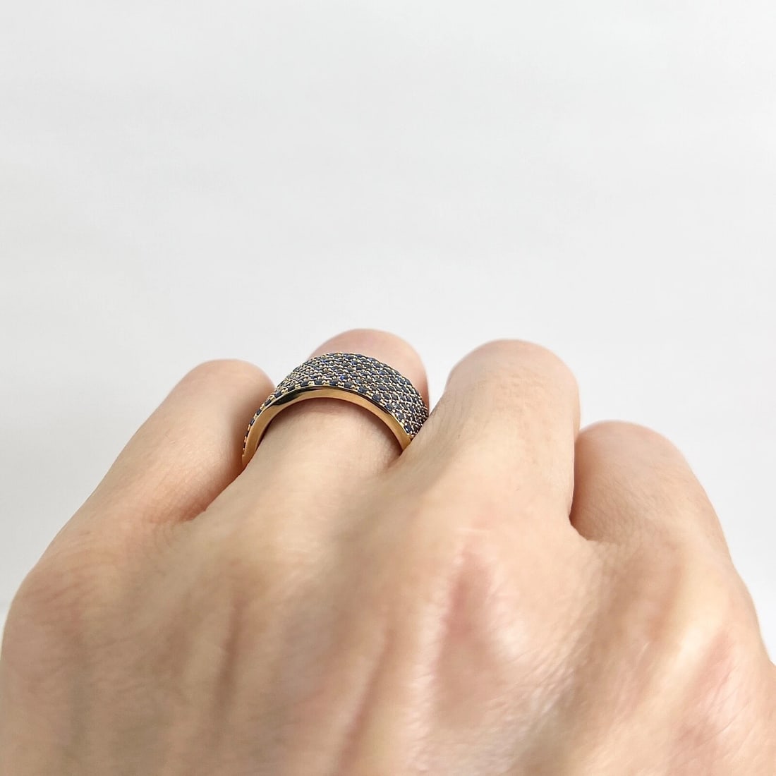 Wide Pave Blue Sapphire Gemstone Band Ring 14K Yellow Gold 2.06 CTW - 6