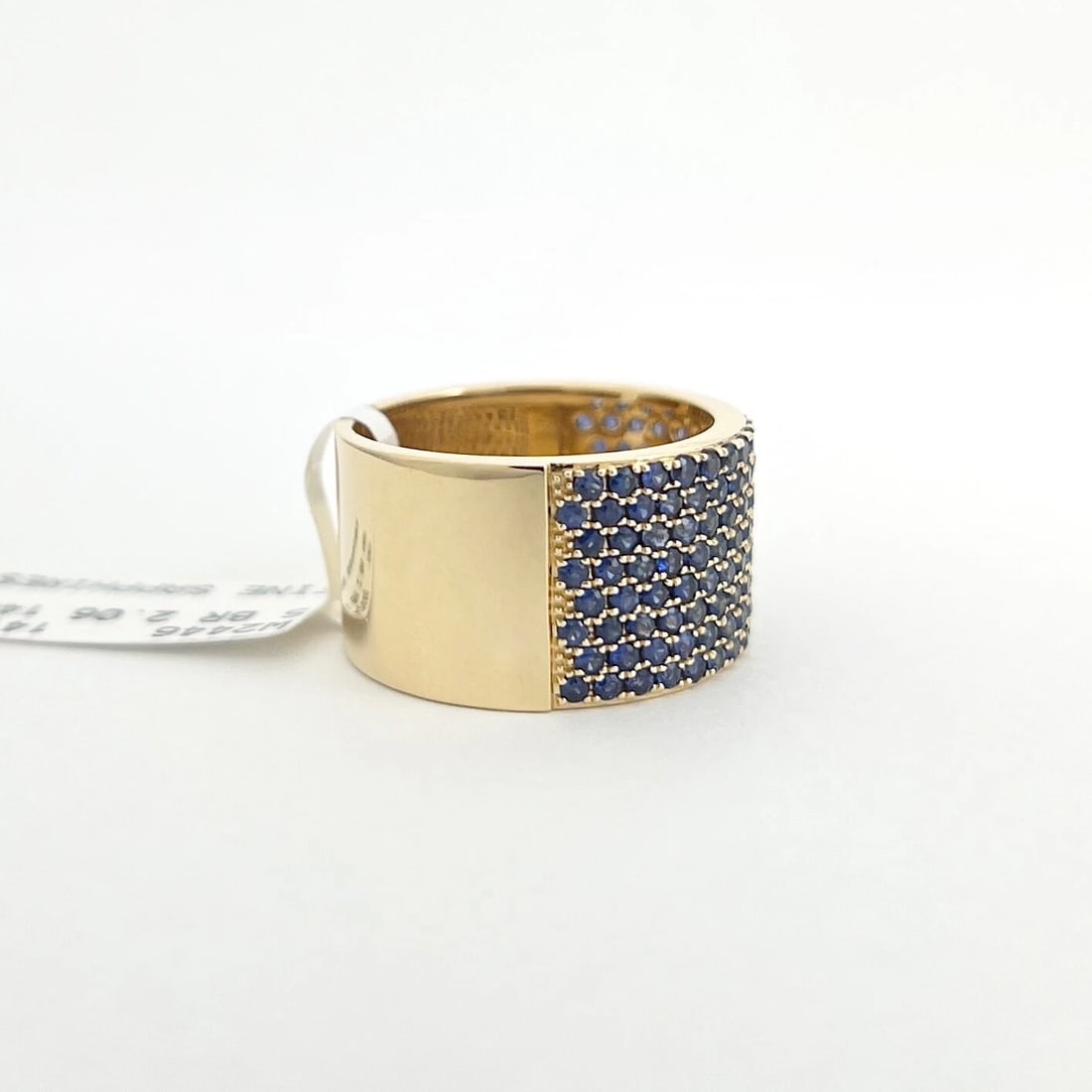 Wide Pave Blue Sapphire Gemstone Band Ring 14K Yellow Gold 2.06 CTW - 7