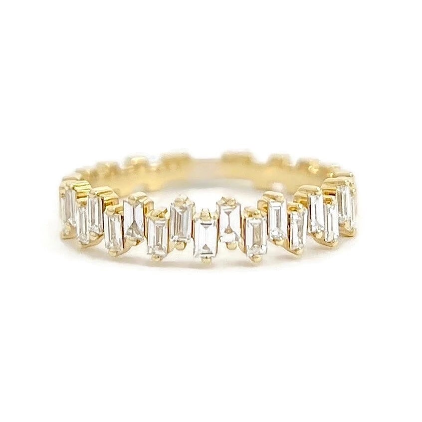 Jagged Baguette Diamond Statement Band Ring 14K Yellow Gold, Size 6.5, .65 CTW - 2