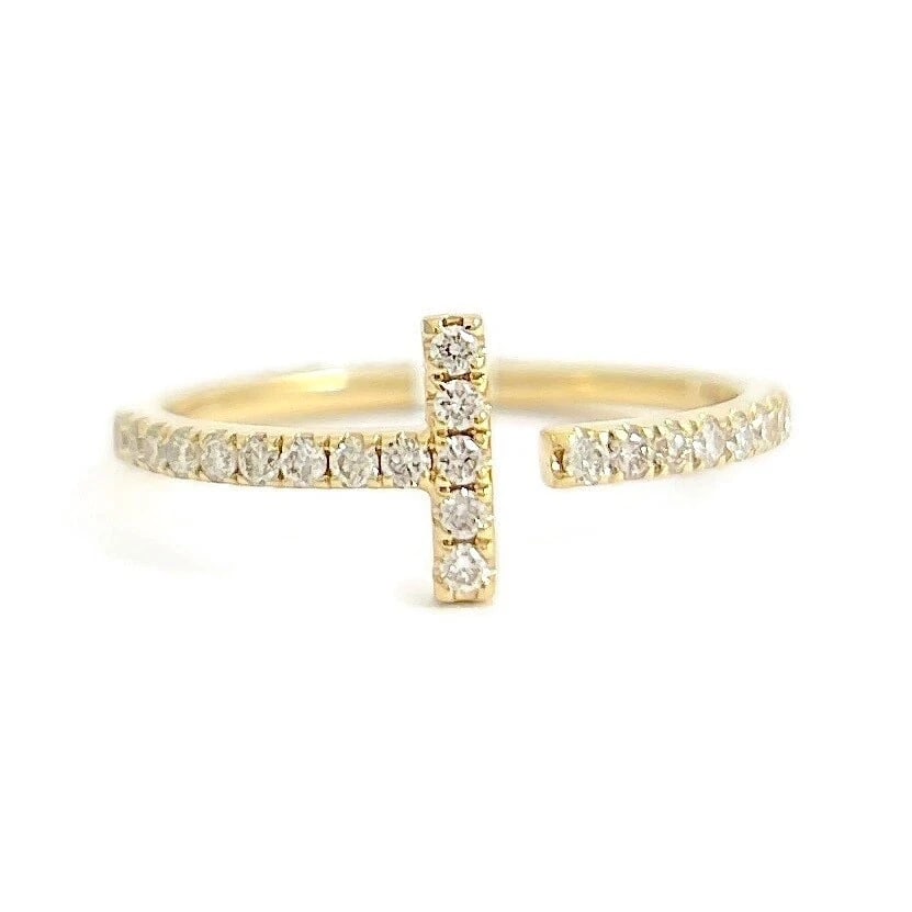 Pave Diamond Bar Open Ring 14K Yellow Gold, Size 6.5, .25 CTW - 2