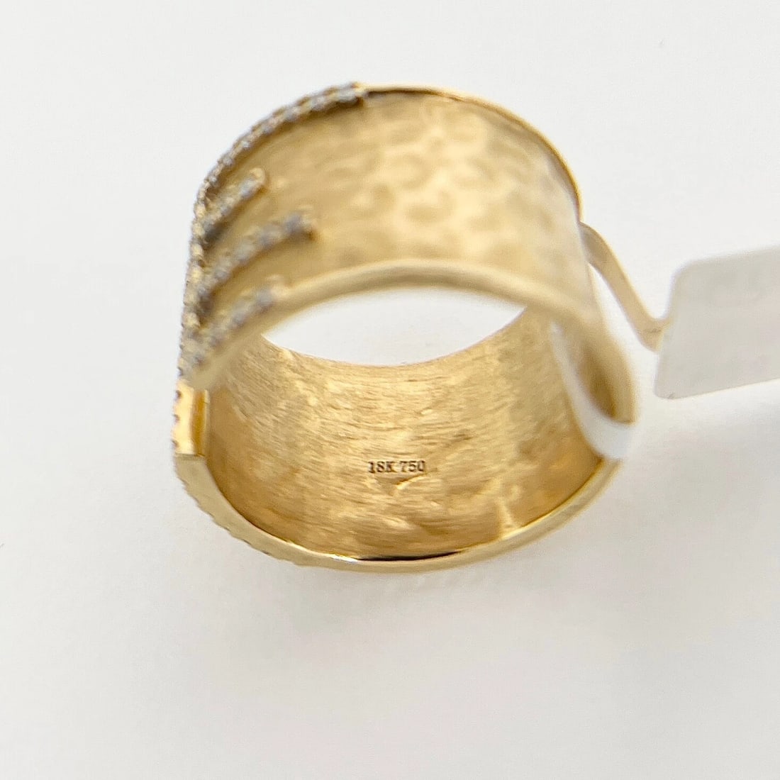 Italian Wide Hammered Diamond Split Open Ring 18K Yellow Gold, .54 CTW - 11