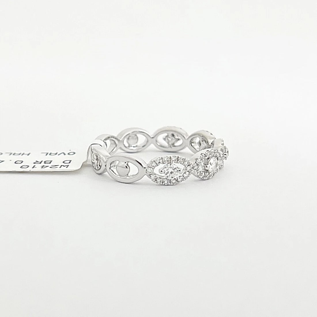 Open Oval Halo Diamond Statement Ring Band 14K White Gold, .46 CTW - 7