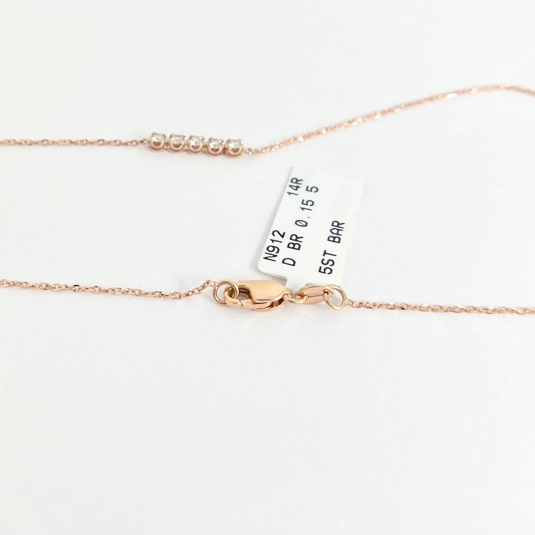 5-Stone Round Diamond Bar Pendant Necklace 14K Rose Gold, 16 Inches, .15 CTW - 8