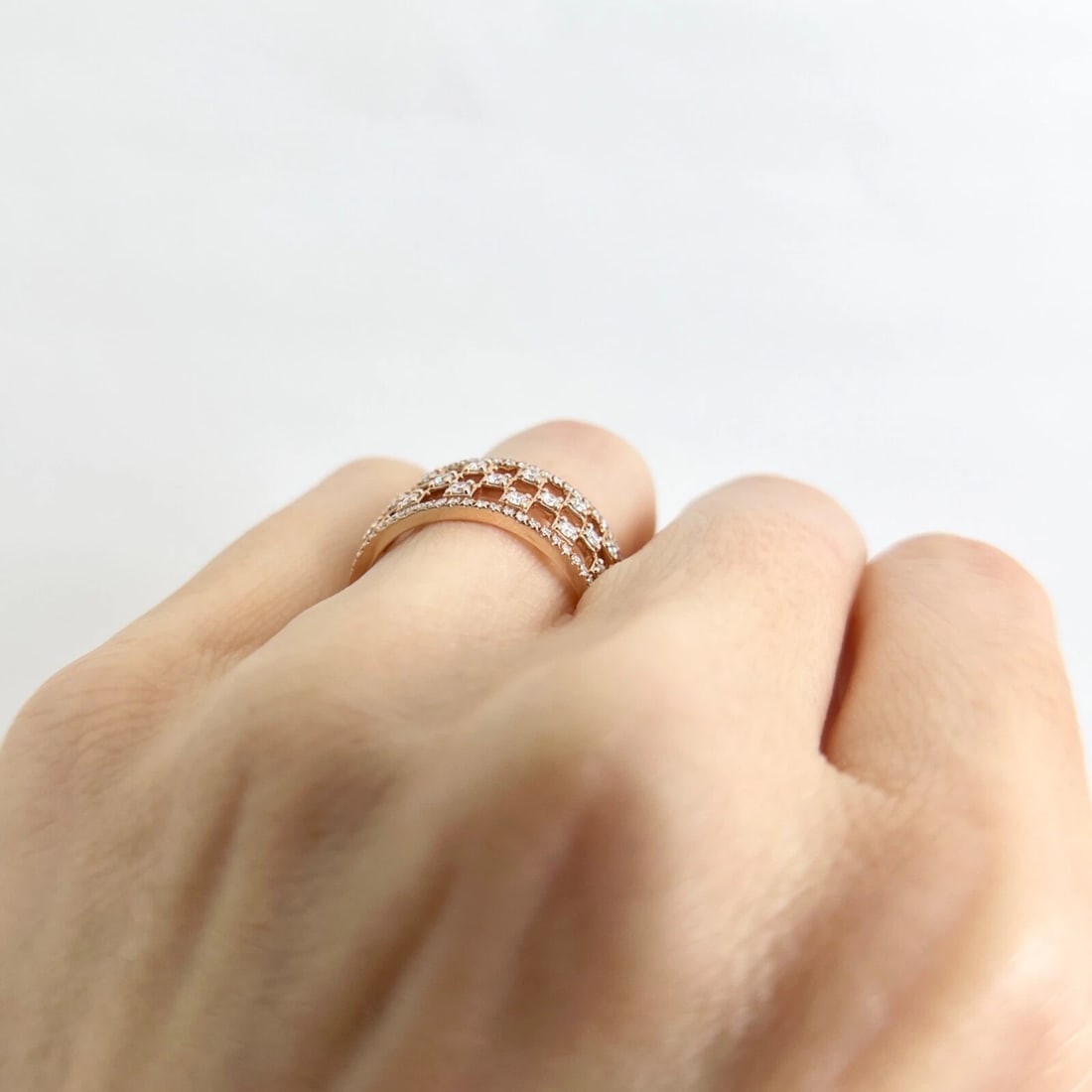 Wide Checkerboard Diamond Band Ring 14K Pink Rose Gold .55 CTW - 7