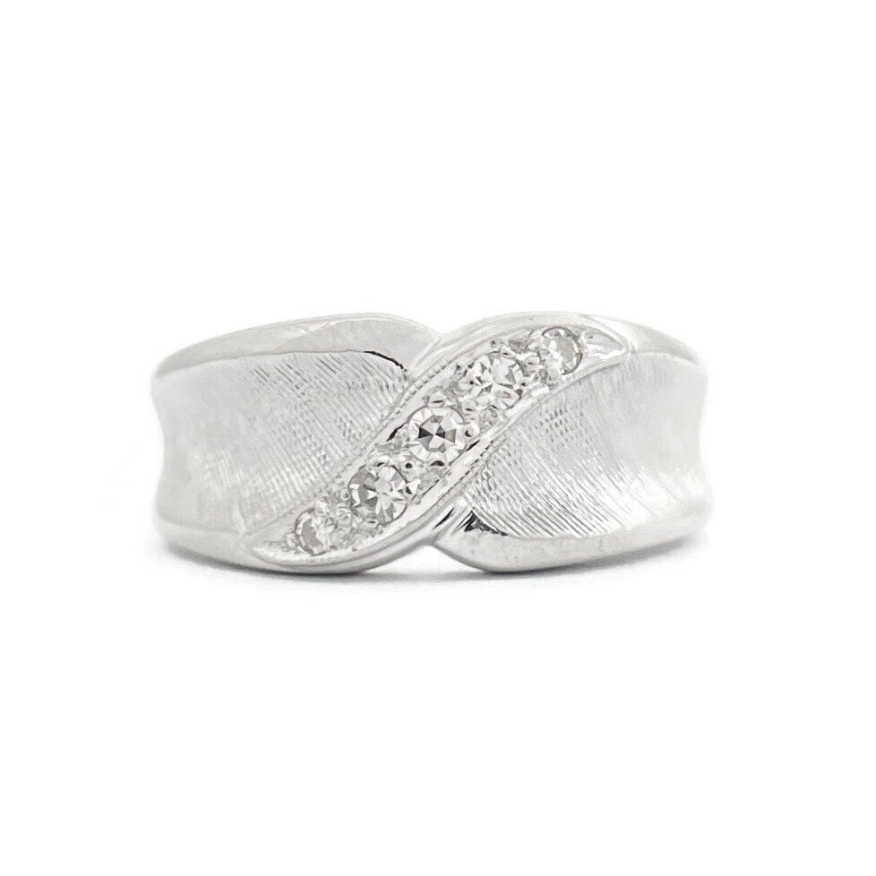 Wide Diagonal Diamond Satin Statement Ring 14K White Gold .10 CTW: Title: Wide Diagonal Diamond Satin Statement Ring 14K White Gold .10 CTW Description: Wide Diagonal Diamond Satin Statement Ring 14K White Gold .10 CTW This is a lovely ring that can be worn as a