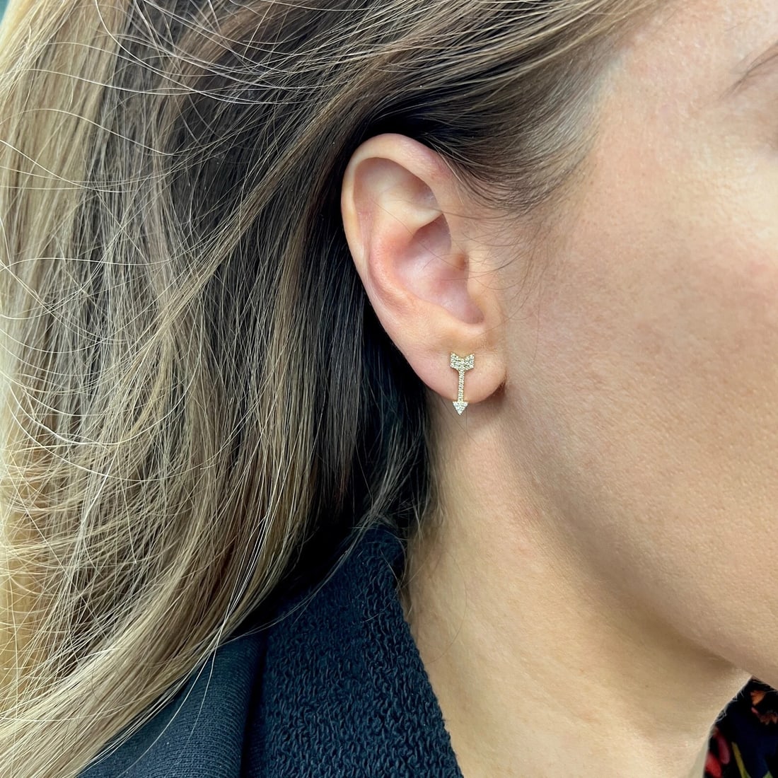 Arrow Pave Diamond Drop Stud Earrings 14K Yellow Gold .15 CTW - 5